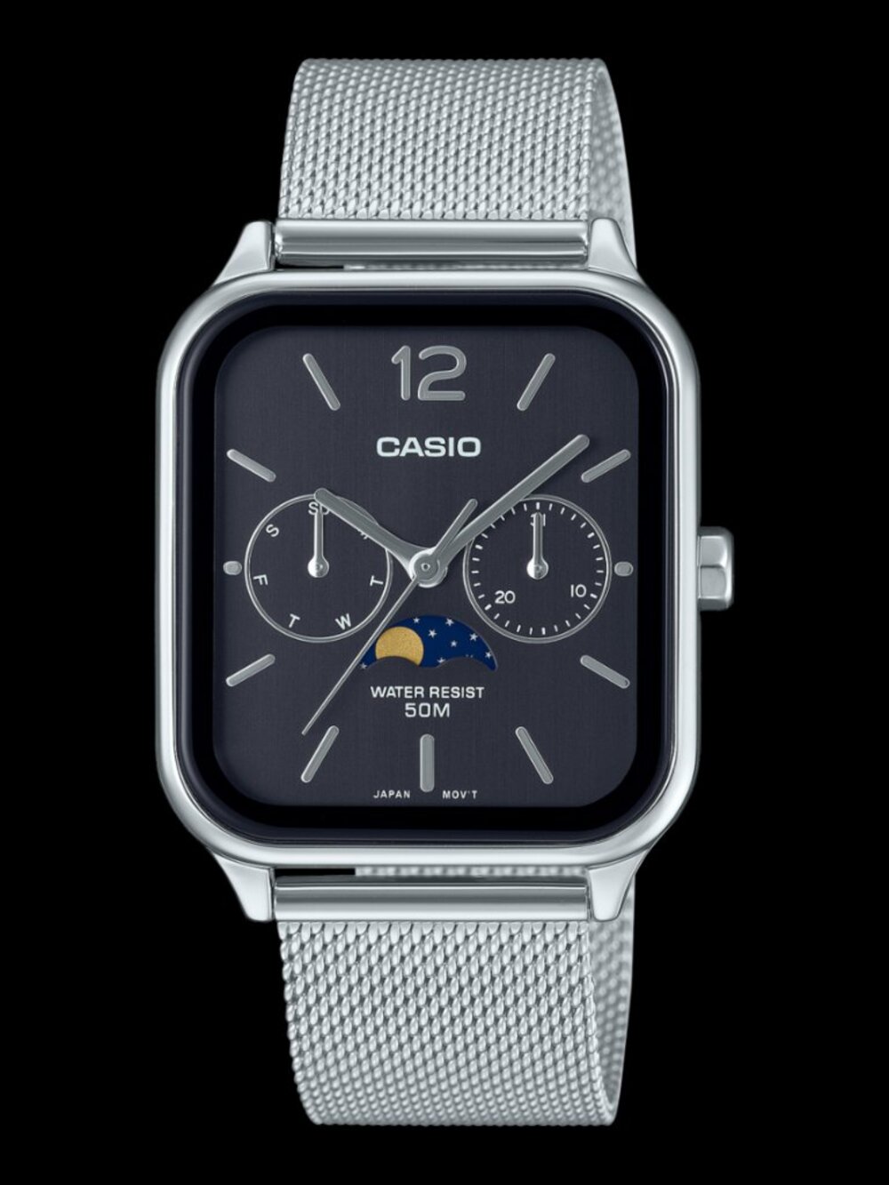 Casio Standard Moon Phase Analog MTP-M305M-1AV Black Dial - New